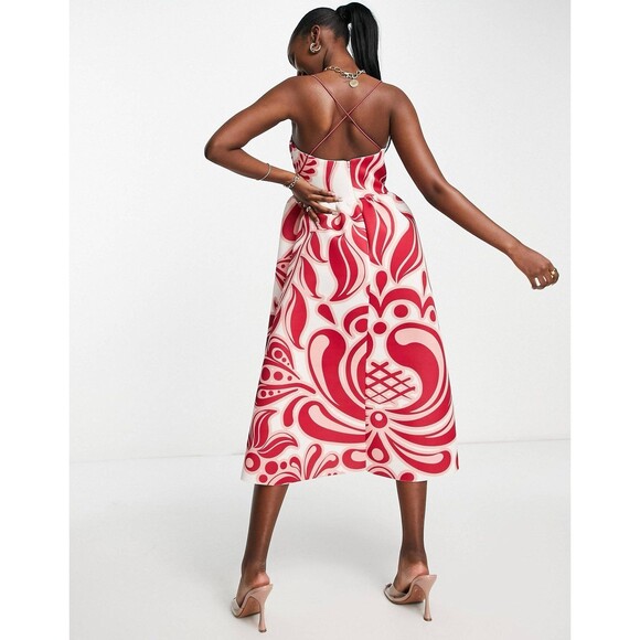 ASOS DESIGN Cupped Corset Bodice Retro Oversized Paisley Midi Prom Scuba Dress 8 - Picture 12 of 12